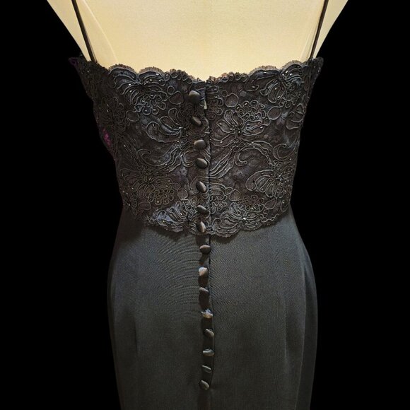 Donna Morgan Lace Cocktail Dress – Black Midi w/ Faux Button Back – Size 10 NWT - Picture 13 of 14